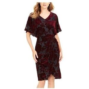 28th & Park Women 16 Burgundy Velour Shift Knee Length Dress NWT CY53